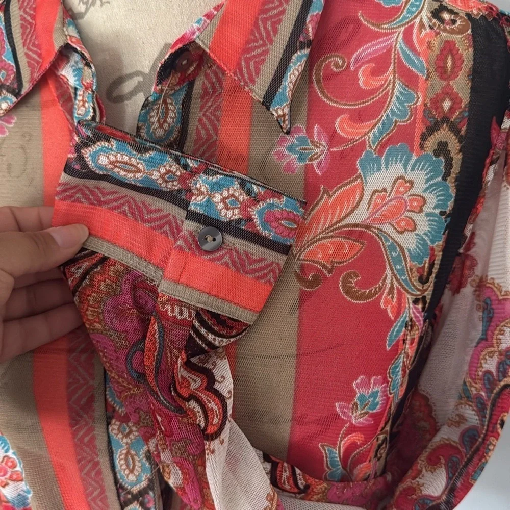 Chico's Travelers Tunic Top 12/14 Large Lightweight Paisley Stretch Boho Bright - Picture 5 of 8